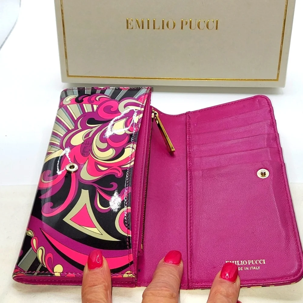 Emilio Pucci-Vintage Multi-color Print Bifold wallet in pink, purple & black - Picture 3 of 11
